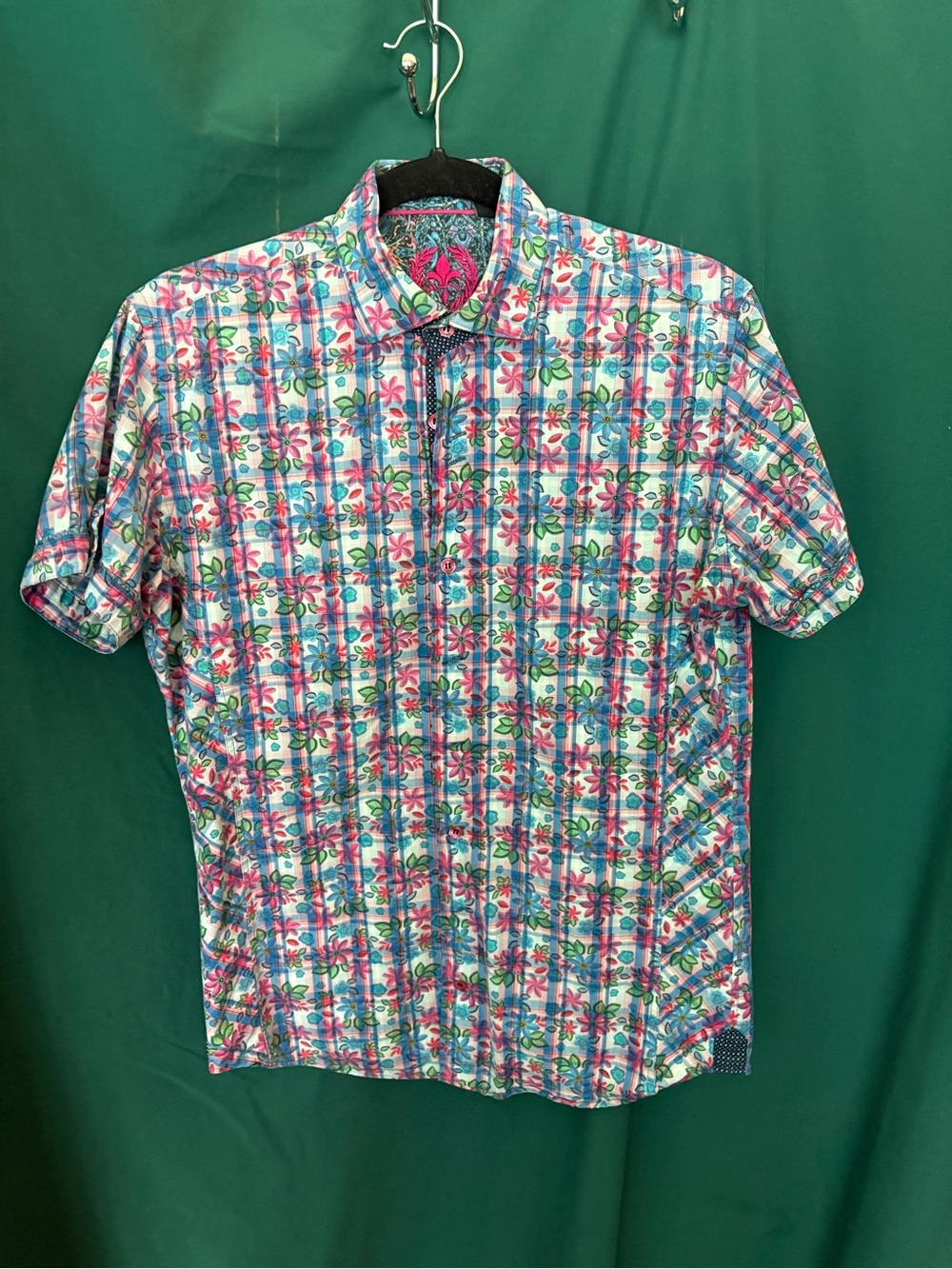 Robert Graham Short-Sleeve Floral Plaid Shirt in Pink, Blue & Green
